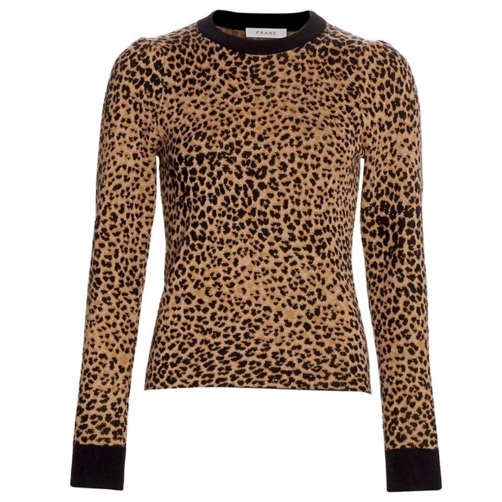 Frame Cheetah Print puff sleeve crew neck pullover sweater. Small